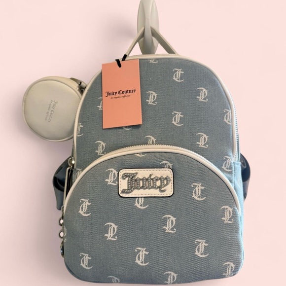 Juicy Couture Handbags - Juicy Couture Denim and Cream Logo Backpack